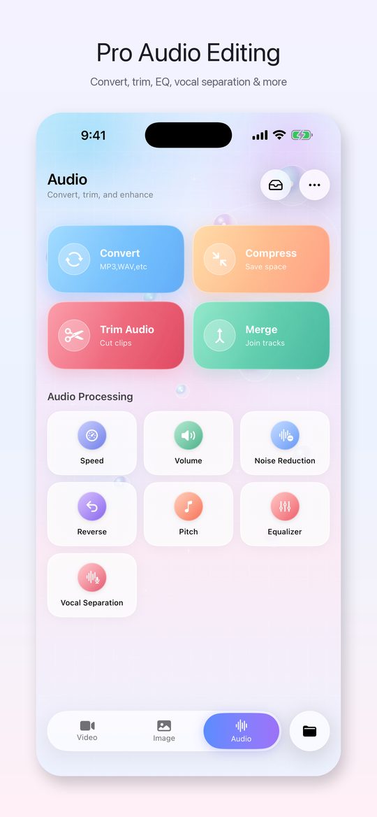 Audio editing screen
