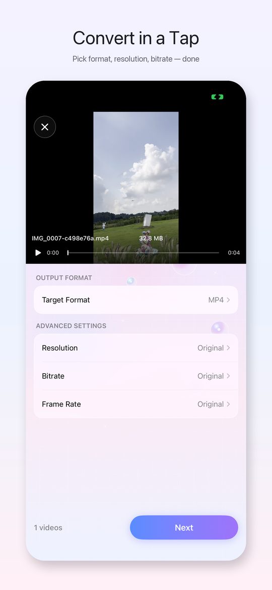 Video convert screen